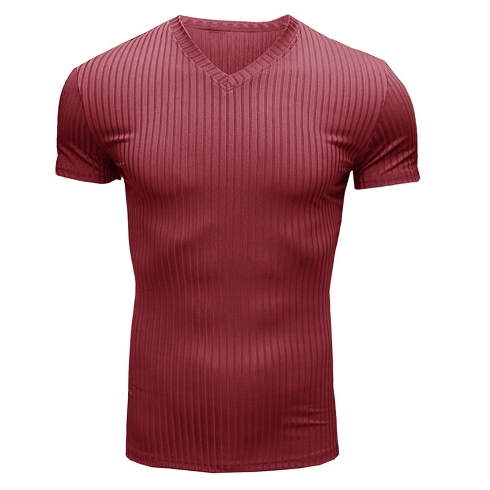 thumbnail image 2 of Camiseta de cuello en V ajustada para hombre: camiseta elástica de manga corta para culturismo, 95 % poliéster, 5 % elastano, tejido de canalé para el gimnasio y el entrenamiento., 2 of 6